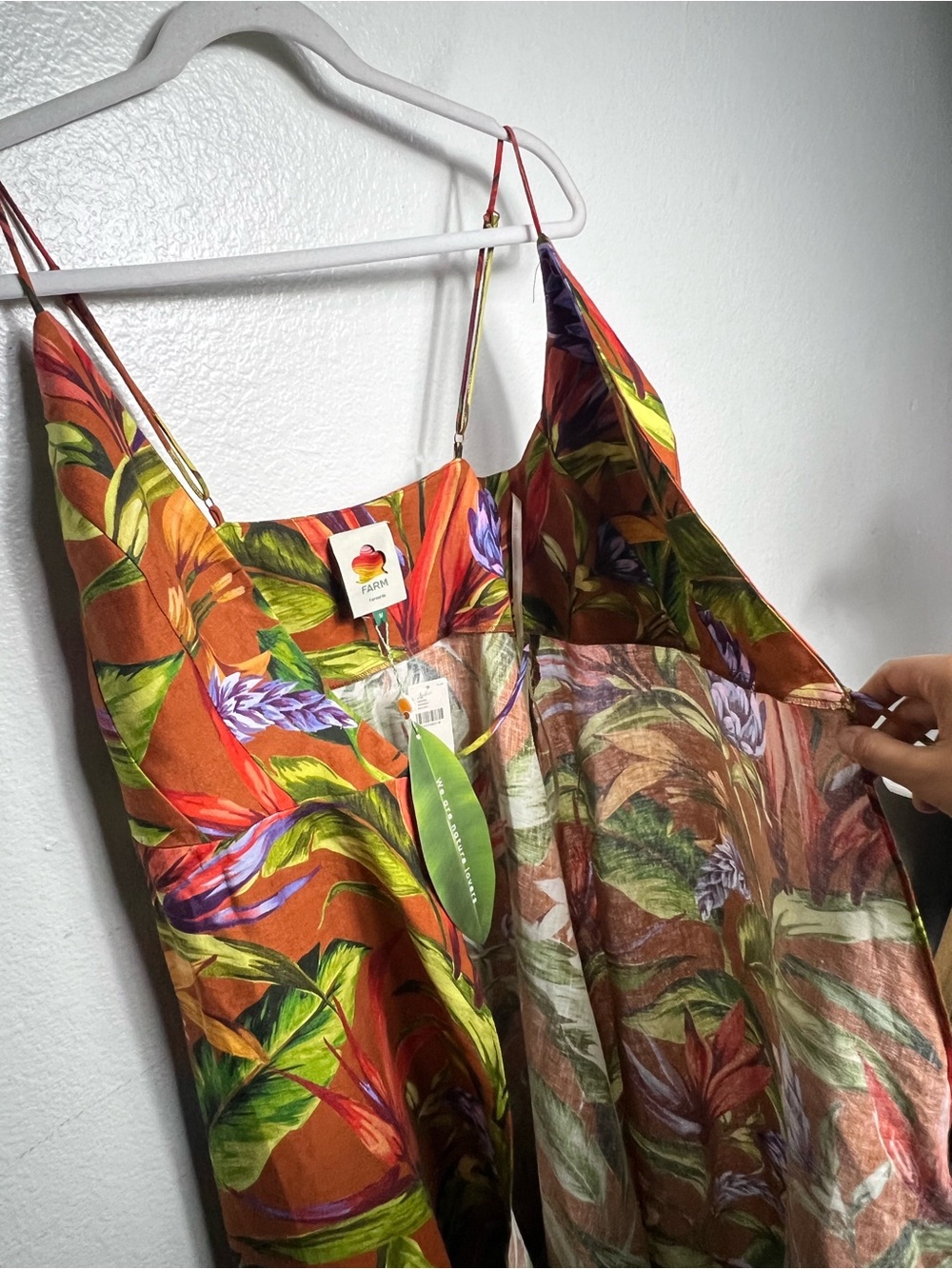 Farm Rio Florart Linen Sleeveless
Plunge Midi Wrap Dress Multi Color Brown M NWT - Picture 10 of 16